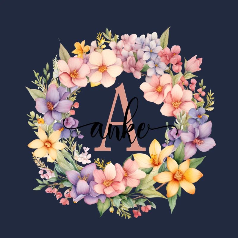 A| Monogramme | Nom | Anke | Aquarelle | Coloré