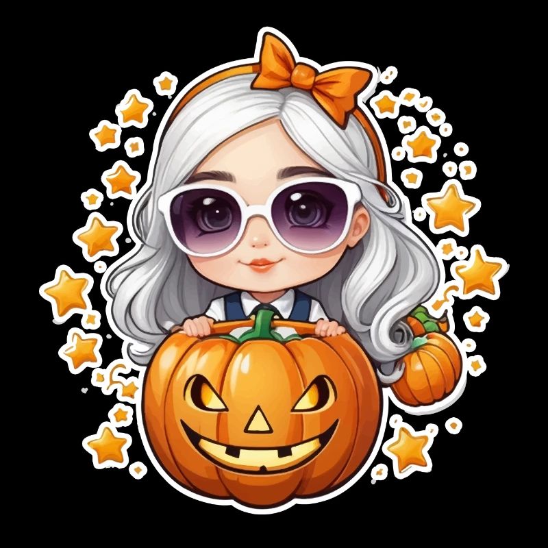 Mädchen zu Halloween mit Kürbis und Sternchen