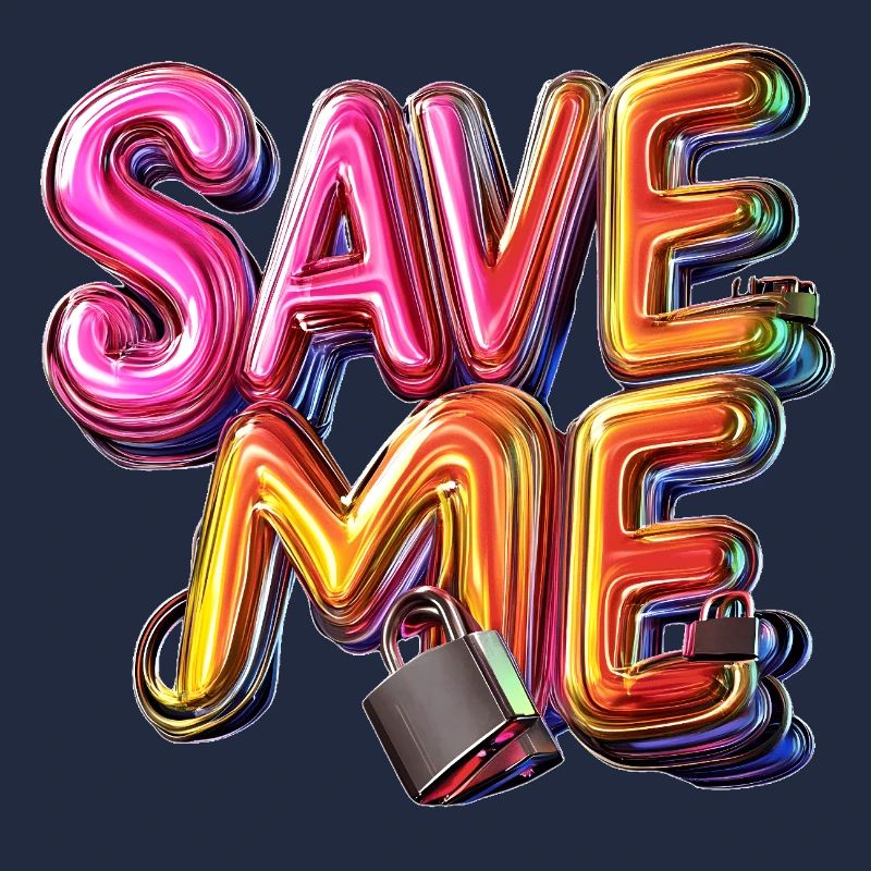 Stylischer 3D Schriftzug "SAVE ME" mit Schlössern