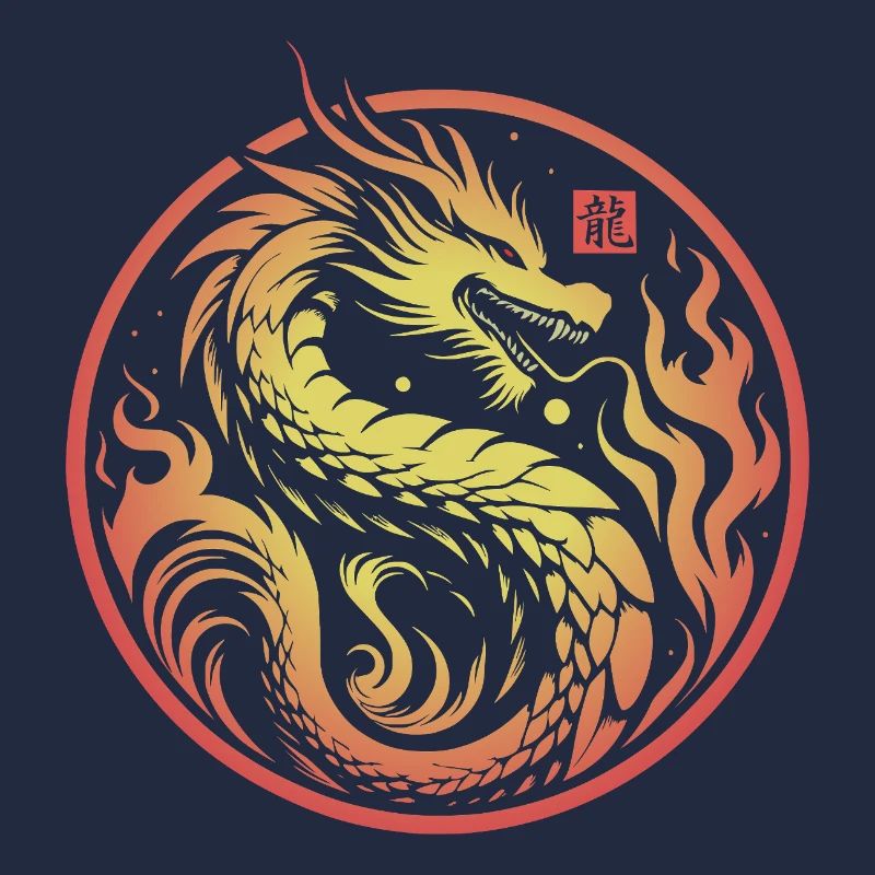 dragon feu cercle jaune rouge