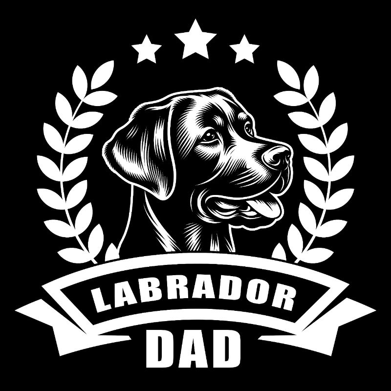 "Labrador Dad" mit Banner und Ährenkranz