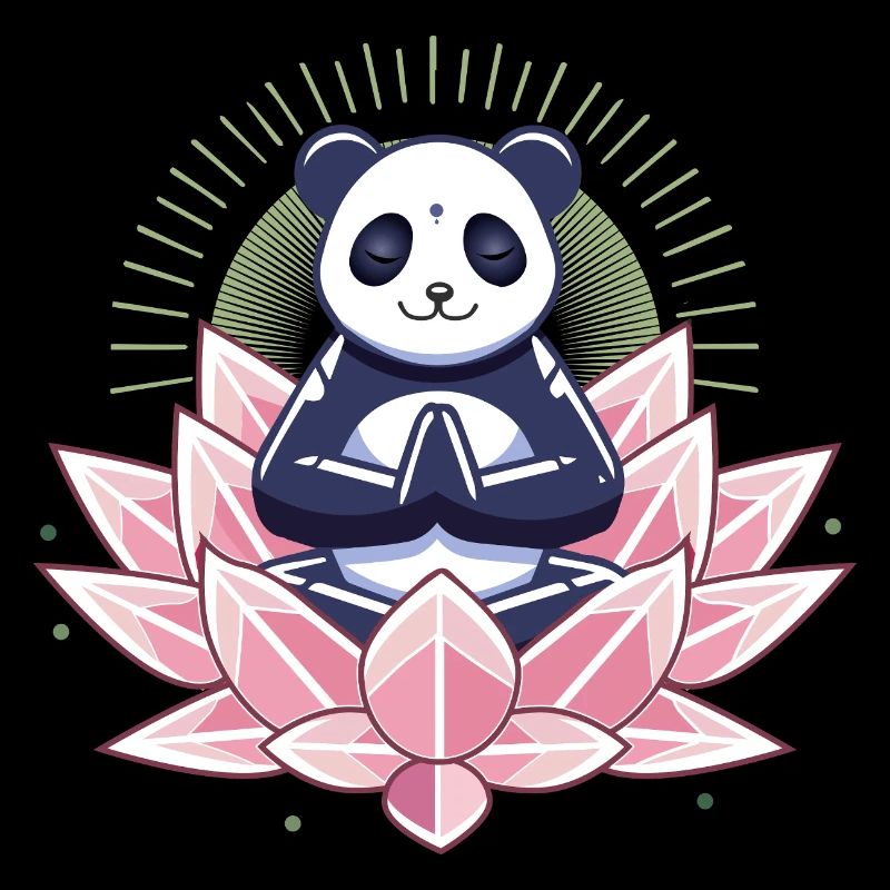 Panda méditant sur fleur de lotus