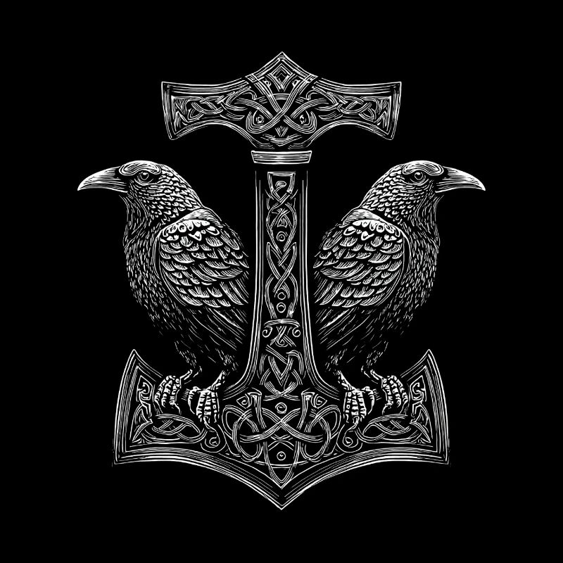 Corbeau d’Odin nordique Le marteau de Thor