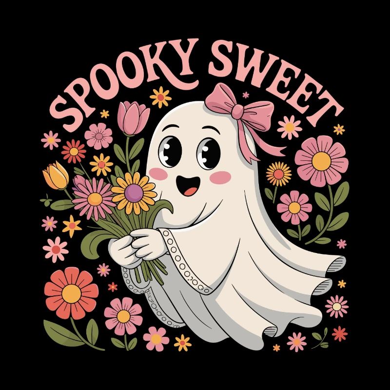 Cute ghost motifs with flower wreath