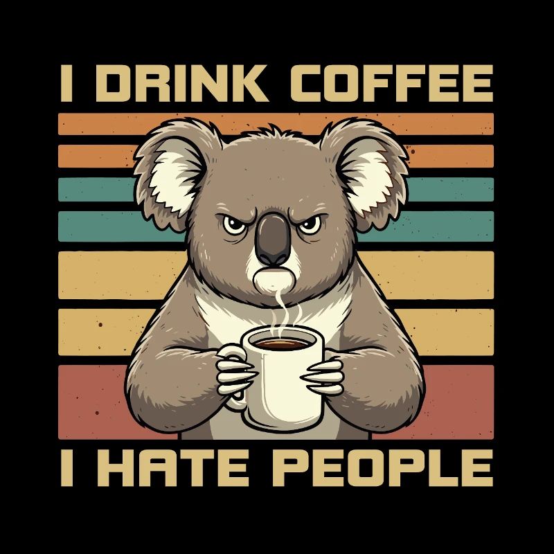Grummeliger lustiger Koala trinken Kaffee und hassen Menschen
