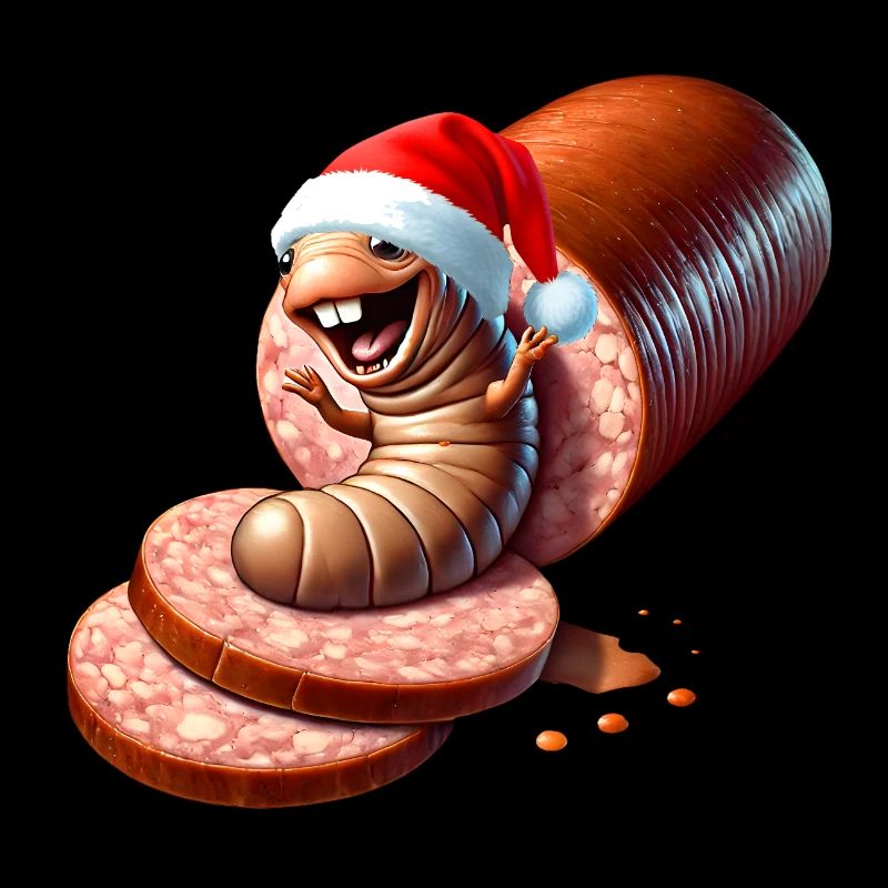 Caricature du Père Noël transformé en salami