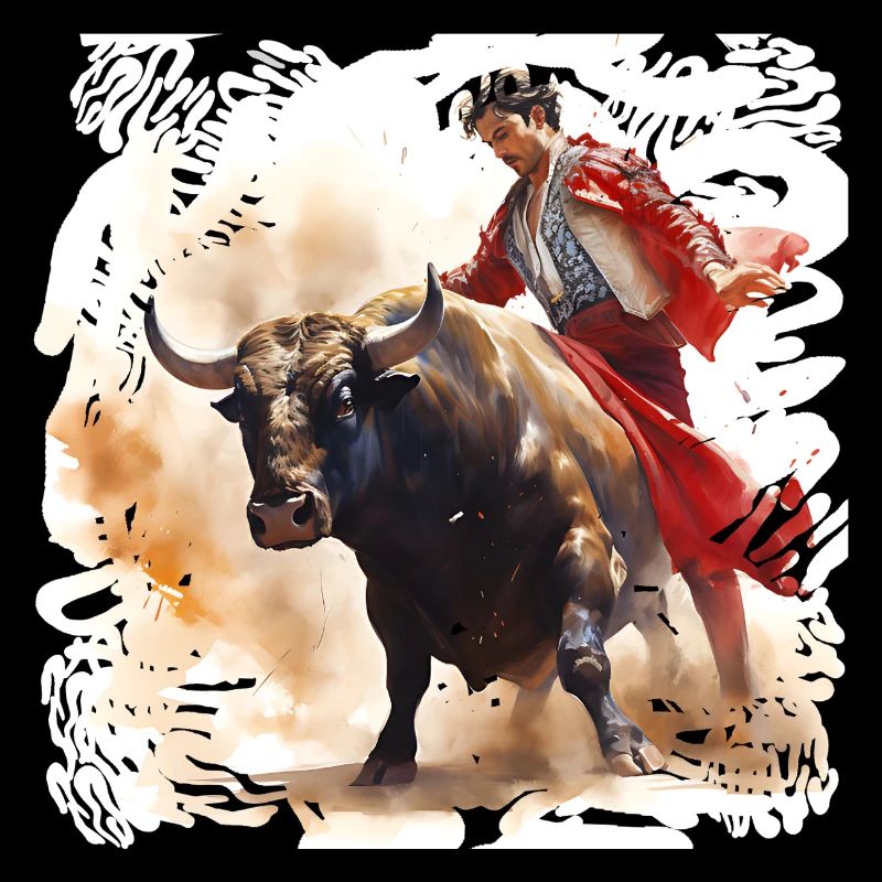 Matador et taureau en cape rouge