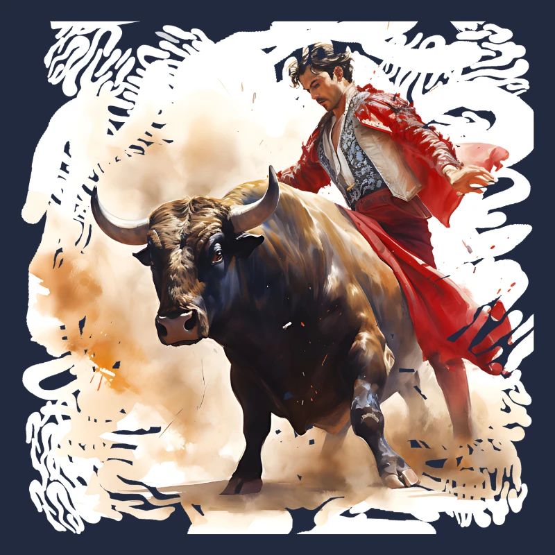 Matador and bull in red cape