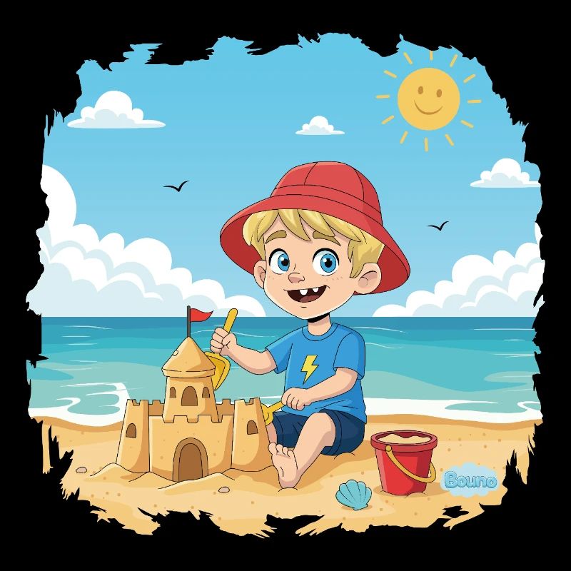 Bouno le petit aventurier sur la plage