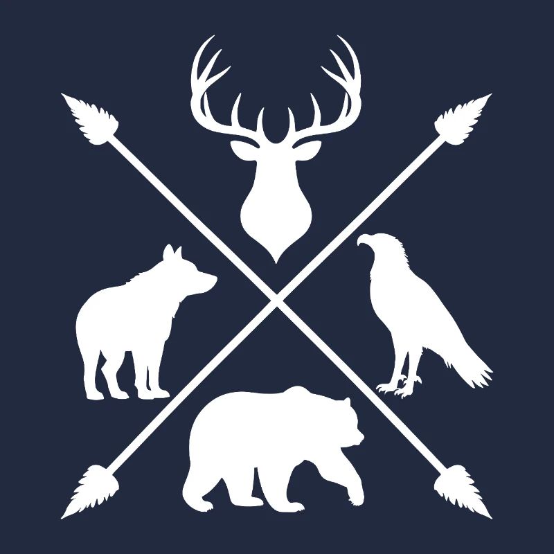 Animaux forestiers Nature sauvage Cerf, loup, ours flèches