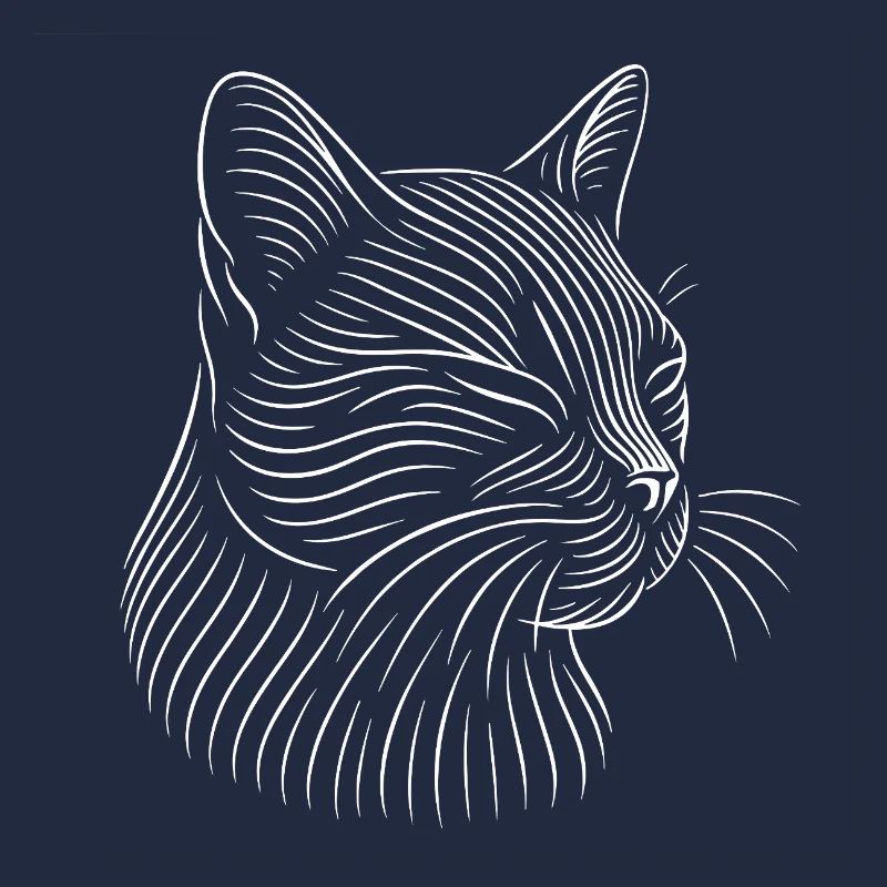 Cat Head Drawing in White