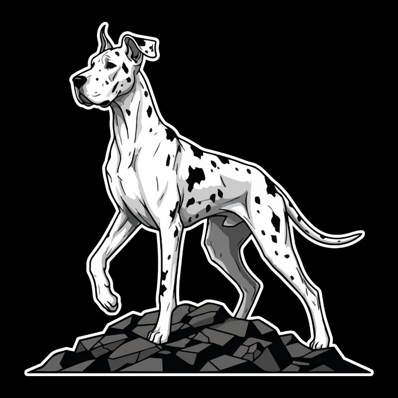 Chien Dogue Allemand Arlequin sur Rocher Géant