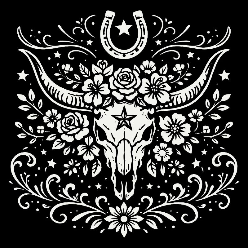 Buffalo Schädel mit Blumen