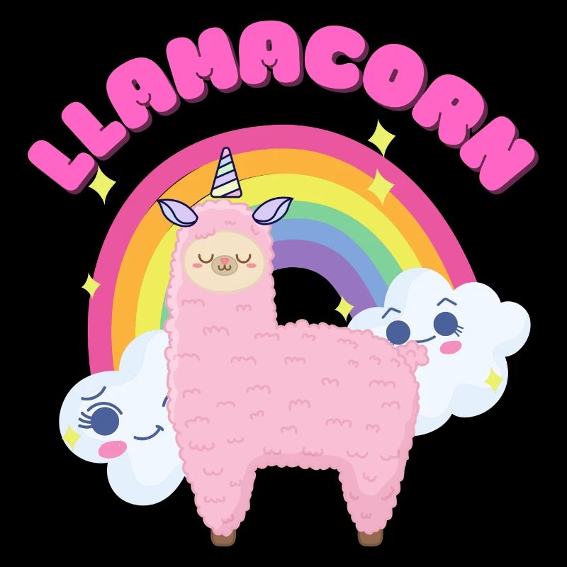 Skurriles rosa Lama mit Regenbogen