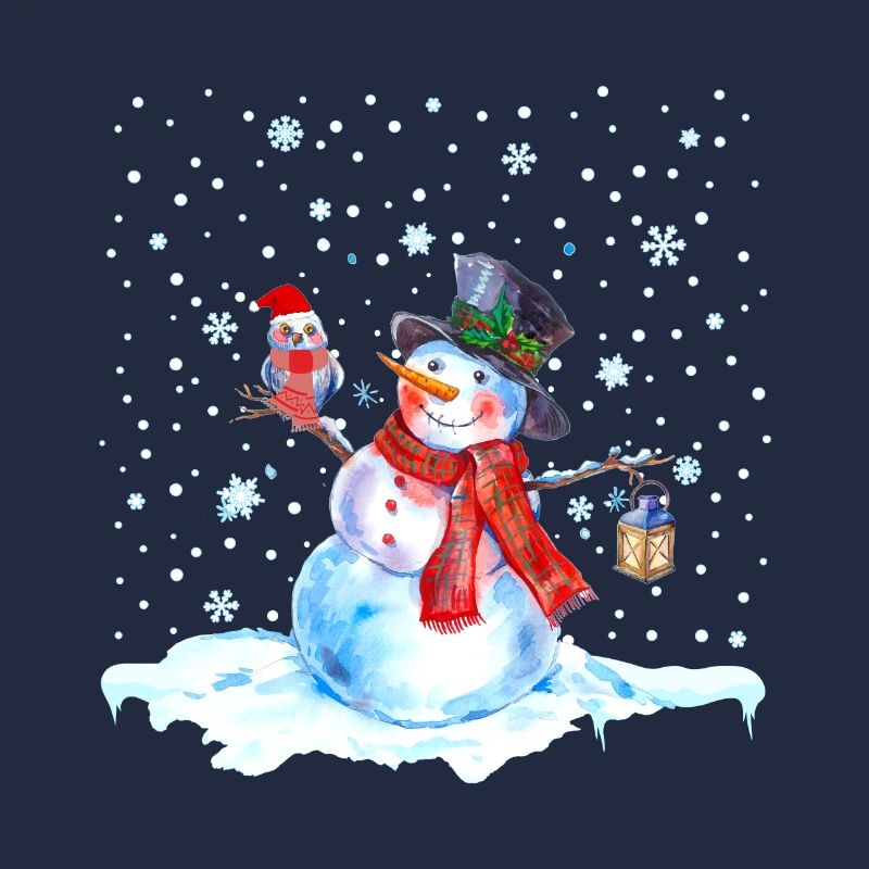 Weihnachten Nostalgie Schneemann mit Eule, Laterne