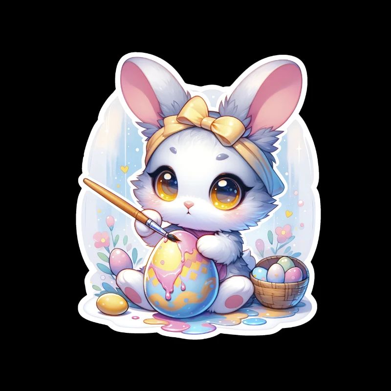 Süßer Chibi-Hase mit Haarband und Ostereiern