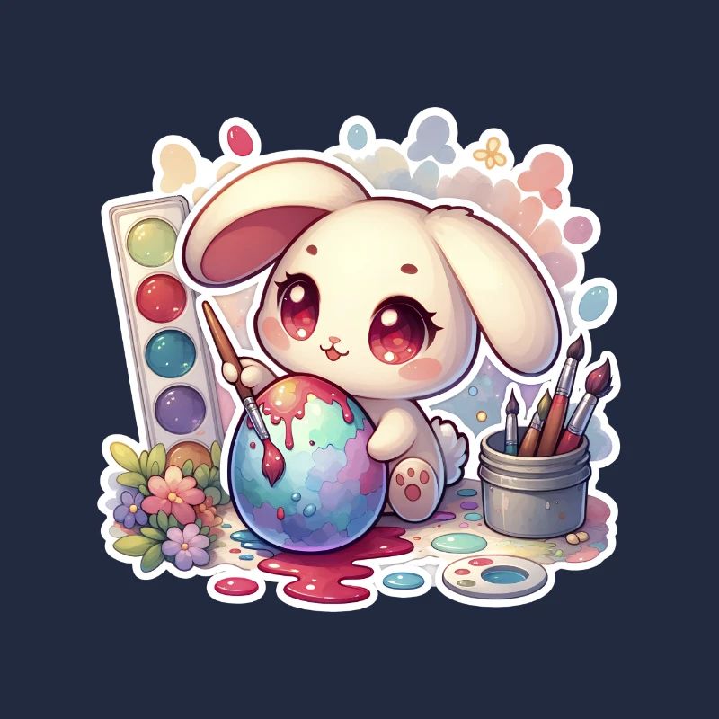 Lapin peignant une aquarelle d’oeuf de Pâques