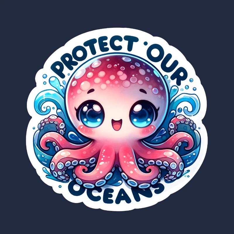 Protect Our Oceans Chibi Cute Octopus Earth Day