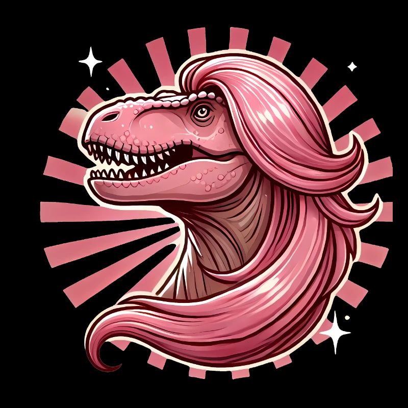 Illustration TRex de diva aux cheveux roses