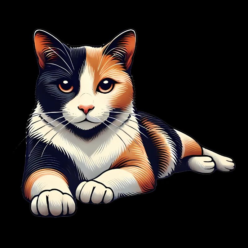 Relaxed Calico Cat Illustration