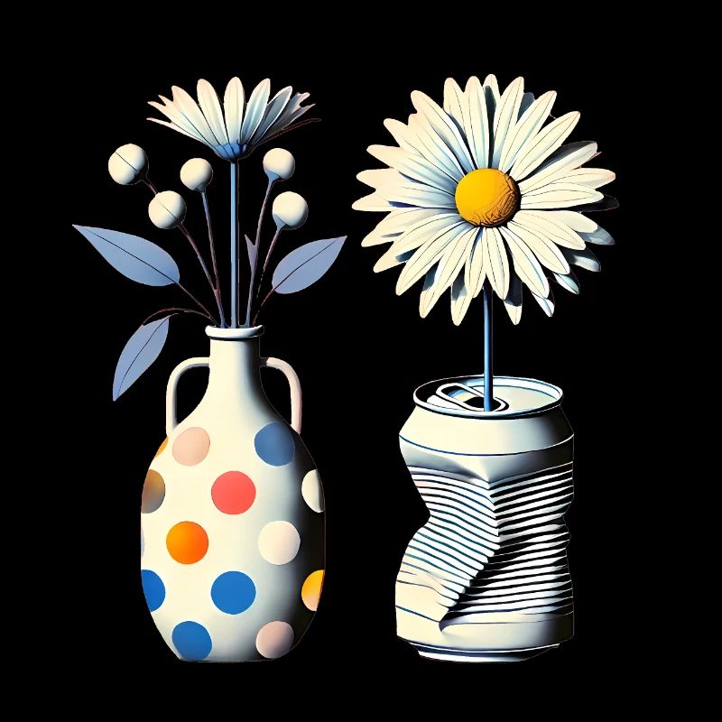 Vintage-Gänseblümchen in skurrilen Vasen