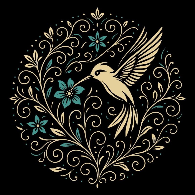 Ornament Hummingbird with Floral Patterns