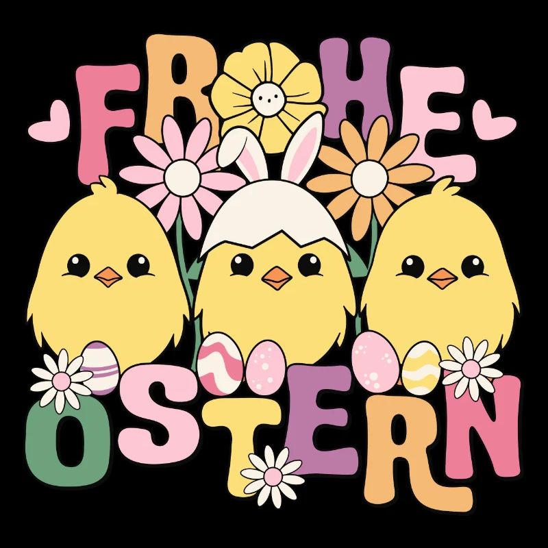 Frohe Ostern Osterküken Ostereier Happy Easter