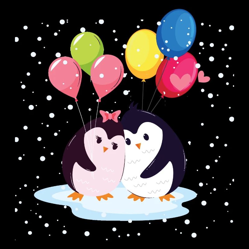 Pinguine mit Luftballons