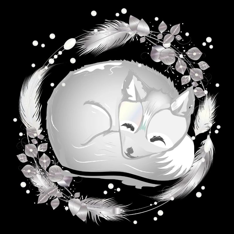 Petit renard polaire dormant dans des couleurs argentées