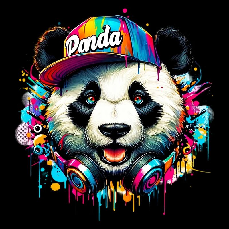 Panda DJ Deejay mit Kopfhörern hört Musik