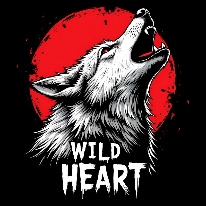 Wolf Design Backprint – Rot und Weiß Kunstmotiv