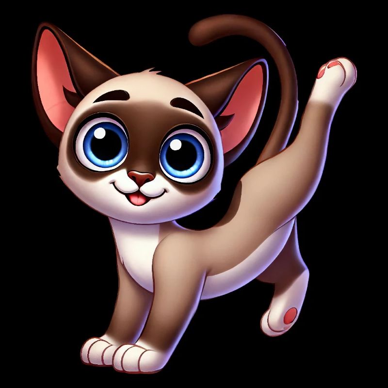 mignon chat siamois breakdance équilibre sur les mains dessin animé