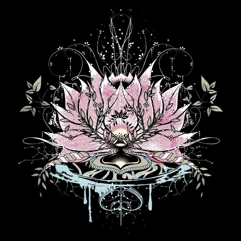 Zarte Lotusblüte mit Wasser Elementen und Graffiti