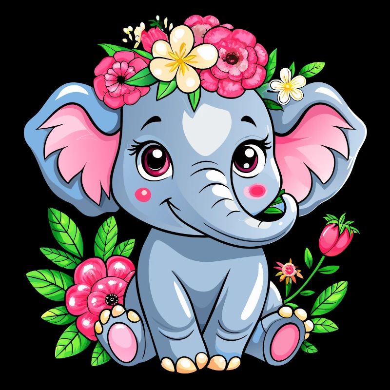 Blumenliebender Babyelefant