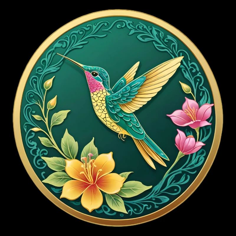 Fancy coin hummingbird on flowers