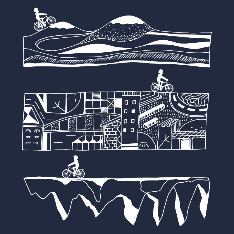 Cyclist, bicycle, biker rides through landscape