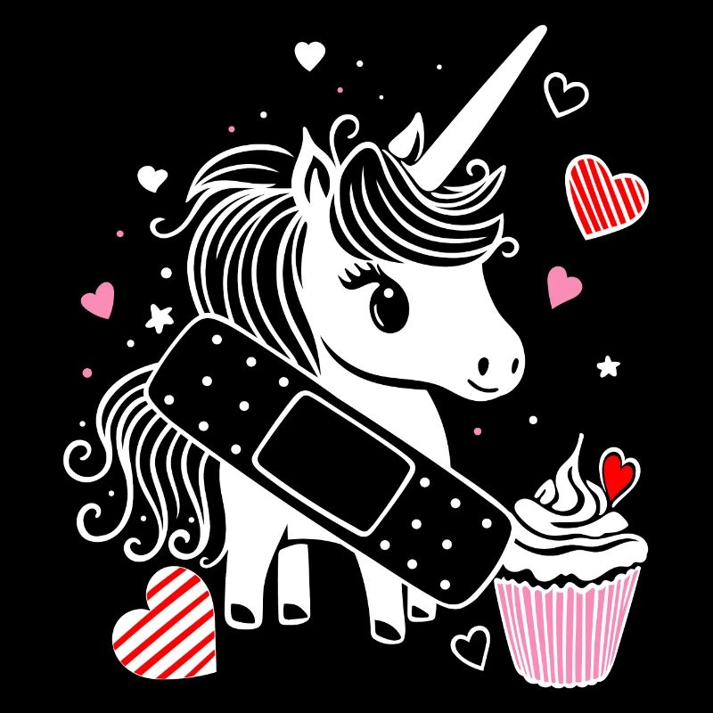 Einhorn mit Pflaster und Cupcake - Gute Besserung