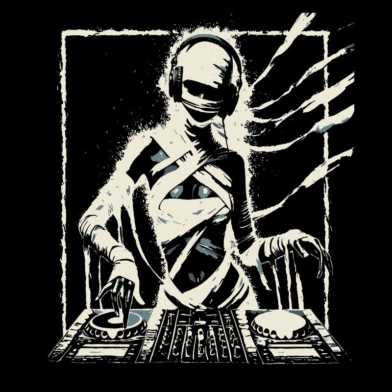 Futuristischer DJ mit Glitch-Effekten.