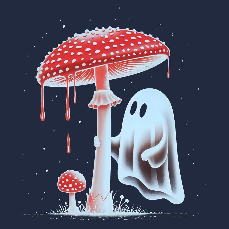 Spooky Ghost with Bloody Red Mushroom