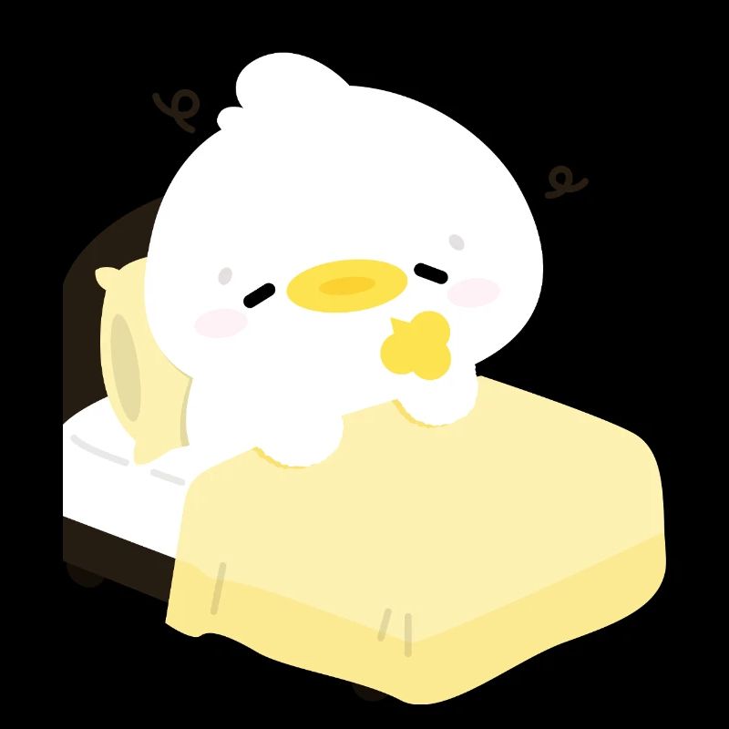 Canard douillet et endormi sur un lit jaune