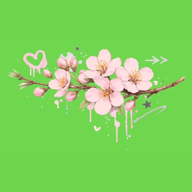 Branche de cerisier en fleurs de style graffiti