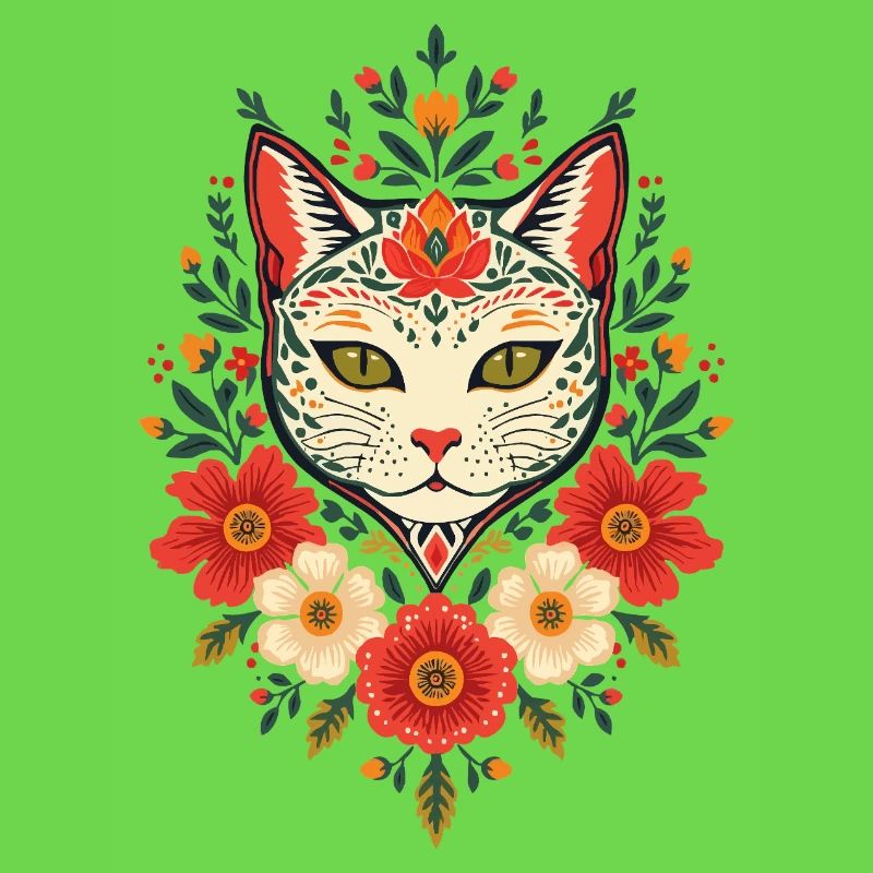 Chat fleur dans le style folklorice
