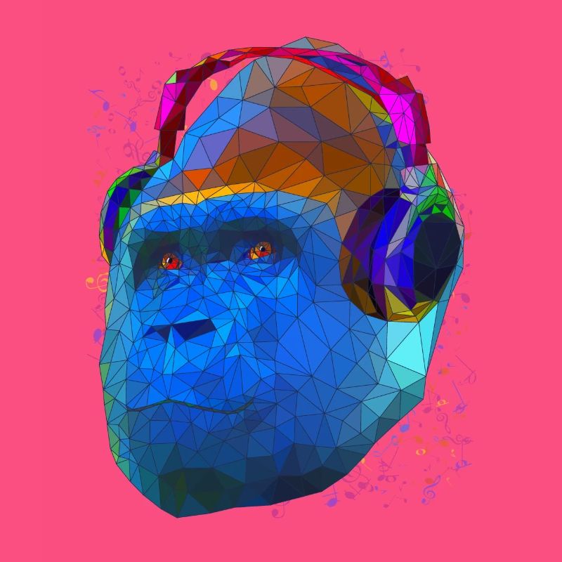Gorilla mit Kopfhörern Low Poly Pop Art Kunst