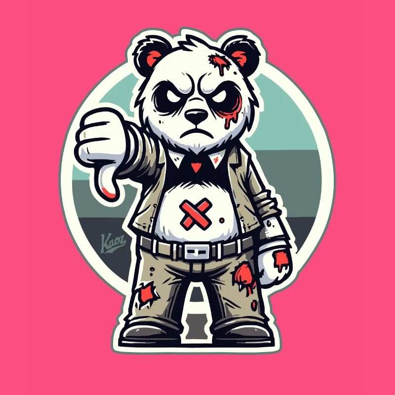 Panda zombie usé avec les pouces vers le bas