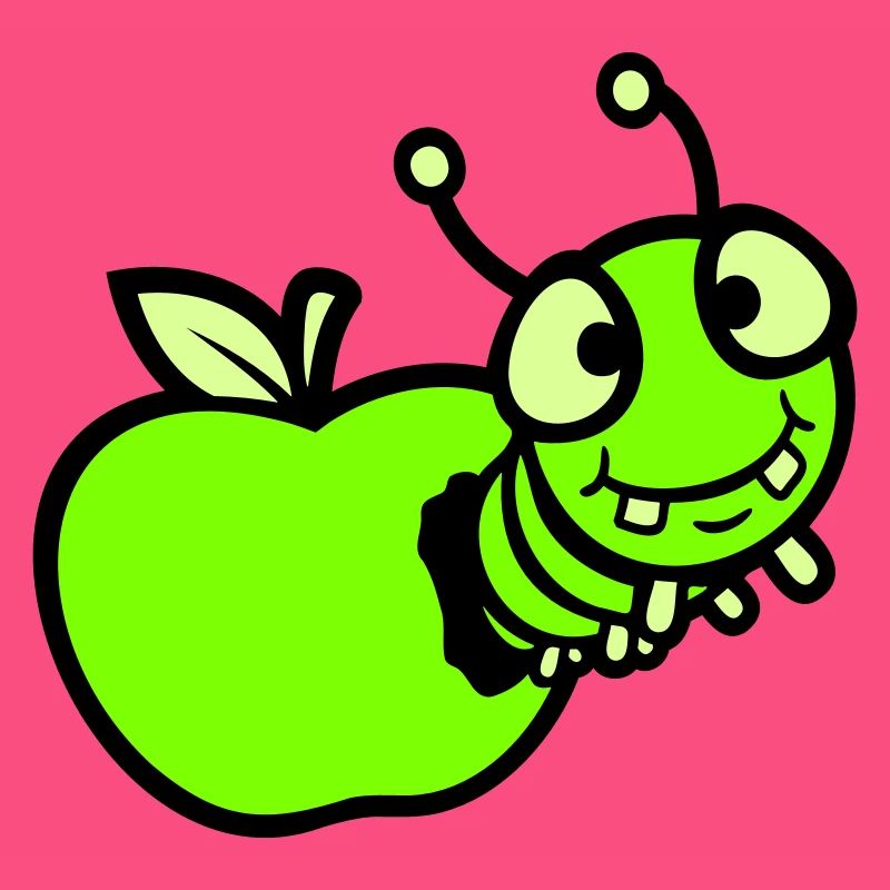 Raupe guckt Apfel Loch Comic lustig süß niedlich