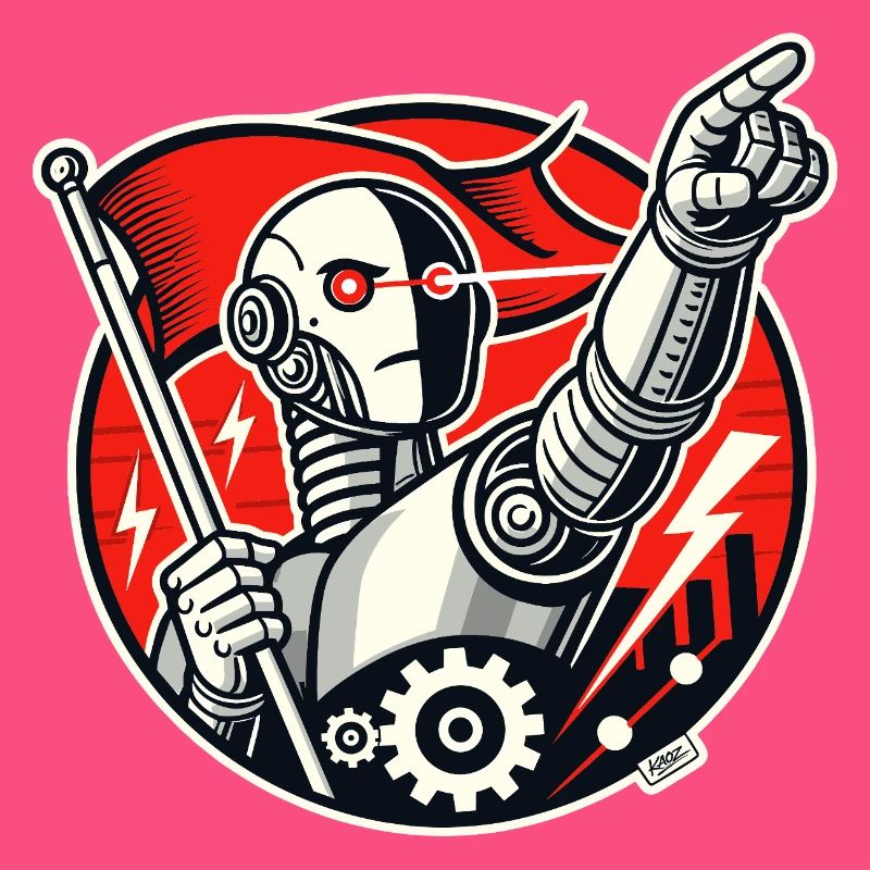 Robot avec drapeau et bras tendu