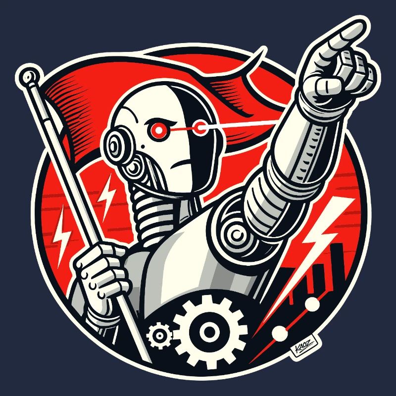 Robot avec drapeau et bras tendu