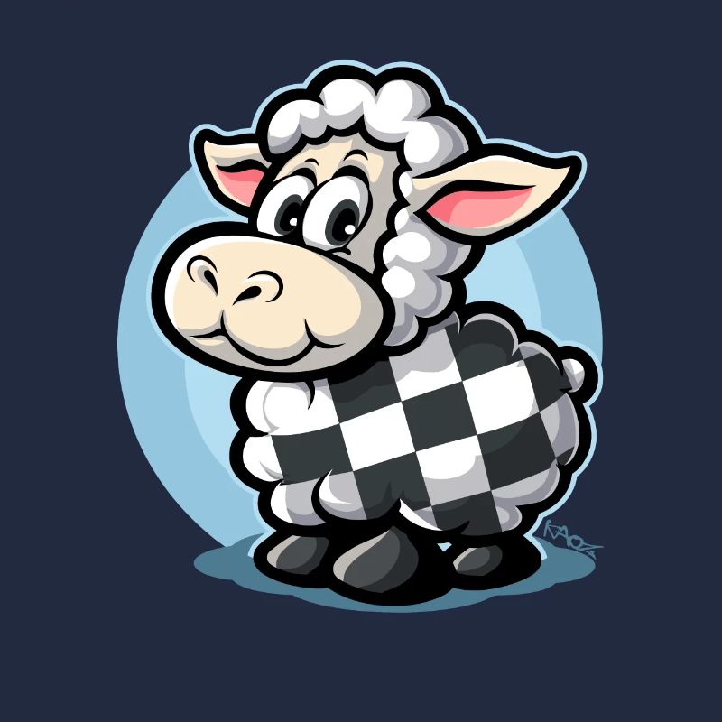 Checkered pattern cute cartoon sheep