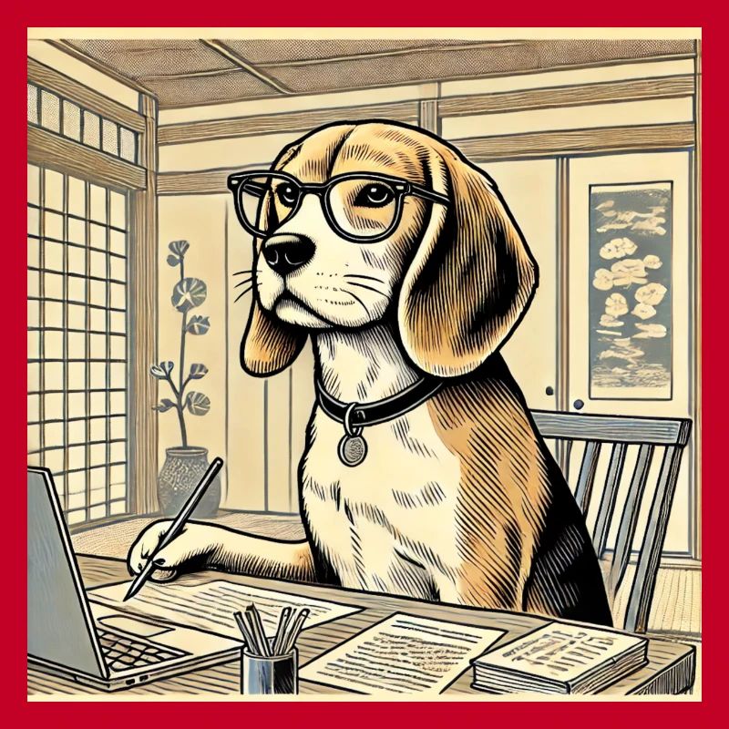 Beagle au bureau - style ukiyo-e