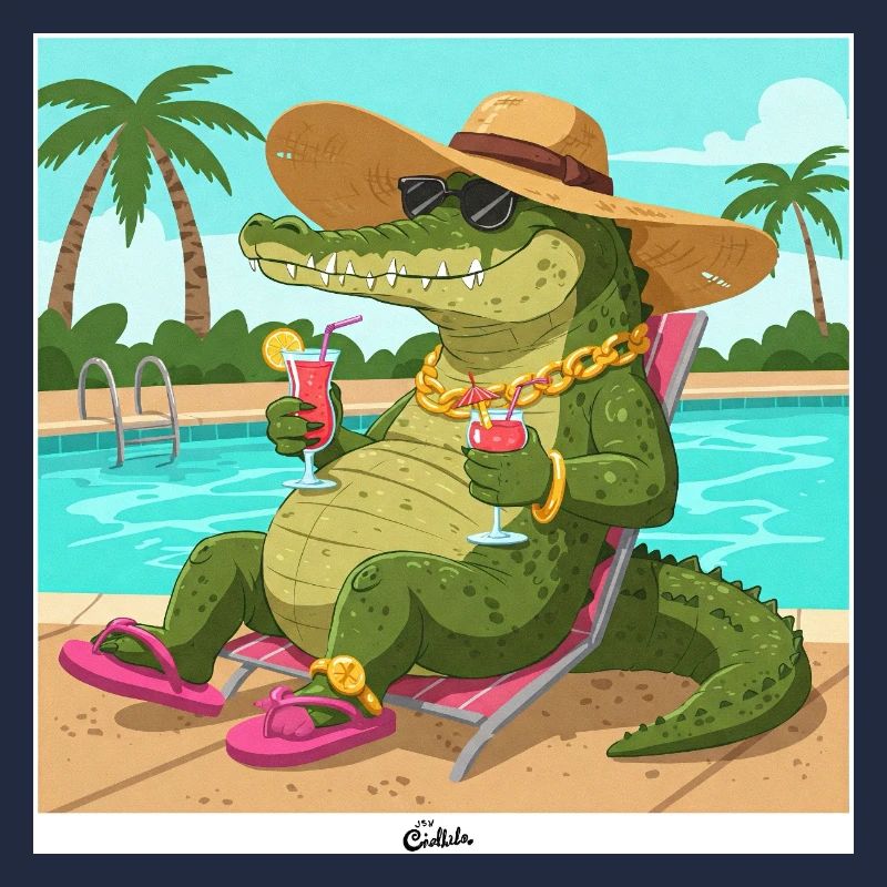 Krokodil am Pool mit Longdrink